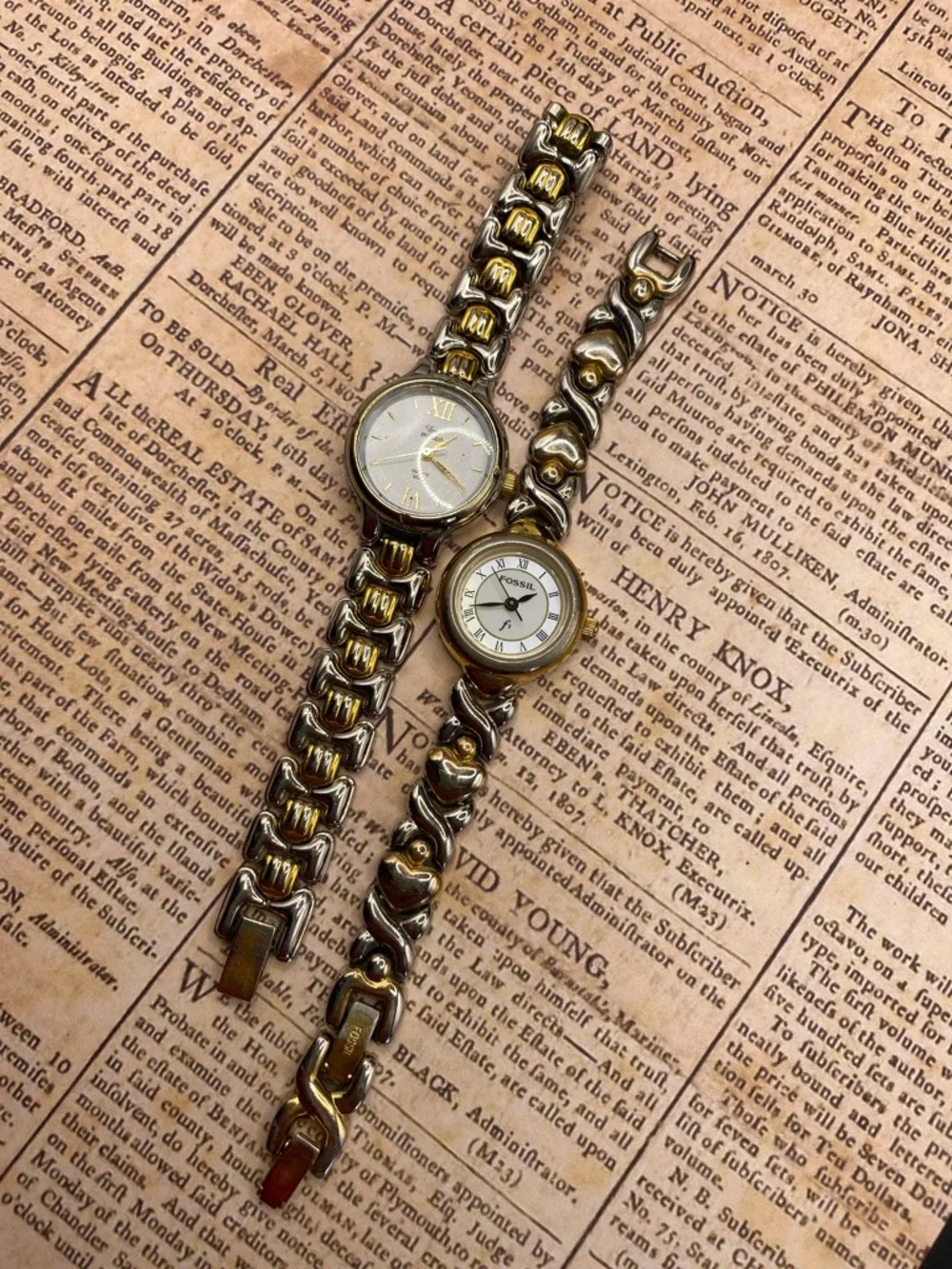 FOSSIL & TIMEX Women’s Two-Tone Gold and Silver Women's Bracelet Watches